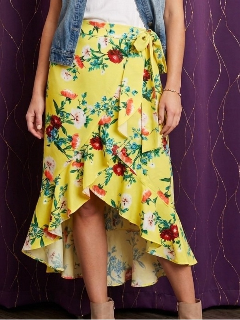 Sunshine Floral High-Low Wrap Skirt